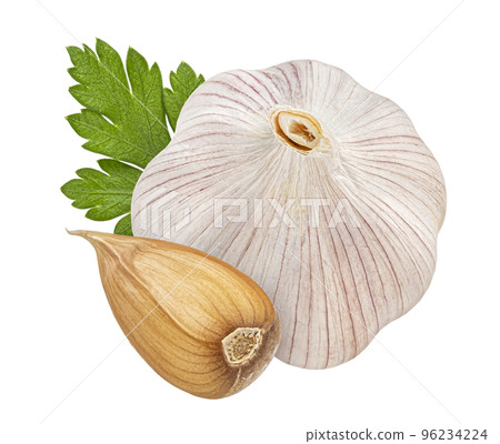 Garlic with parsley isolated on white background, top view 96234224