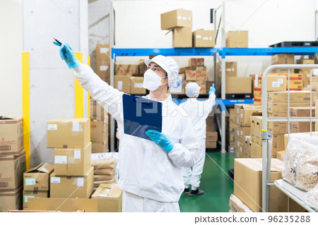 一名穿著白大褂檢查倉庫的工人 96235288
