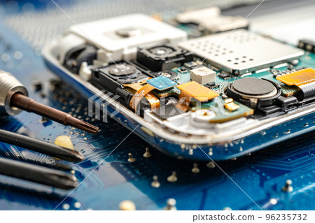 Repairing and upgrade mobile phone, electronic, computer hardware and technology concept. 96235732
