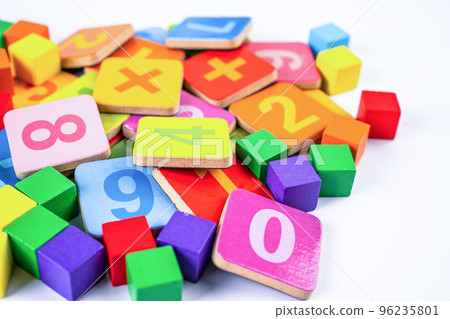 Math number colorful on white background, education study mathematics learning teach concept. 96235801