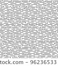 Simple vector seamless monochrome pattern of lines and angles in linear style. Vector seamless black and white pattern of thin horizontal lines and corners with rounded edges. 96236533
