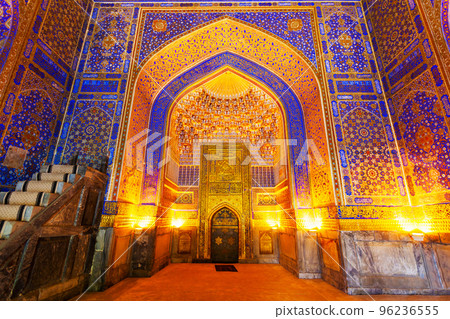Registan mosaic pattern design background, Samarkand 96236555