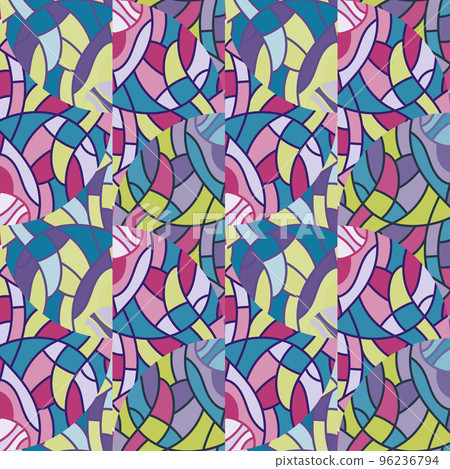 Decorative linear kaleidoscope mosaic ornament. Abstract shapes seamless pattern. Decorative linear kaleidoscope mosaic ornament. Abstract shapes seamless pattern. 96236794