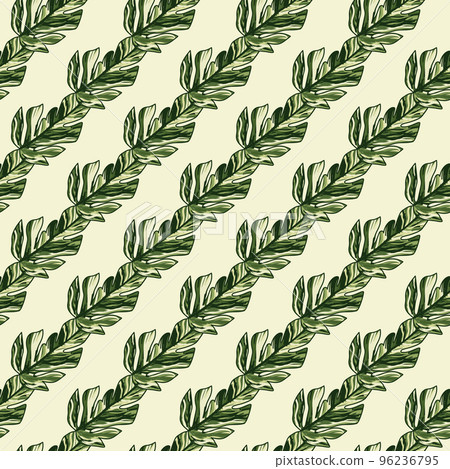 Creative tropical leaves seamless pattern in sketch style. Palm leaf endless floral background. Creative tropical leaves seamless pattern in sketch style. Palm leaf endless floral background. 96236795