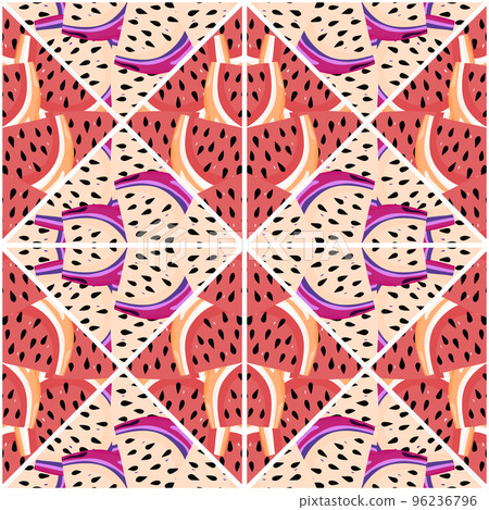 Creative skin endless wallpaper. Abstract watermelon slices mosaic seamless pattern. Creative skin endless wallpaper. Abstract watermelon slices mosaic seamless pattern. 96236796