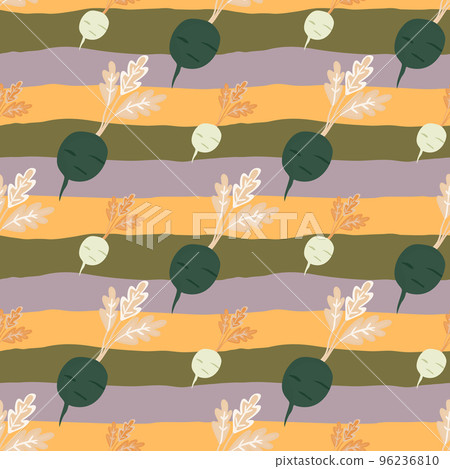 Hand drawn radish seamless pattern. Radish with leaves backdrop. 96236810