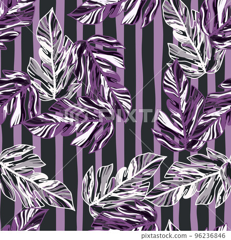 Creative tropical leaves seamless pattern in sketch style. Palm leaf endless floral background. Creative tropical leaves seamless pattern in sketch style. Palm leaf endless floral background. 96236846