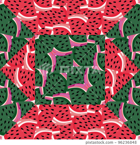 Abstract watermelon slices mosaic seamless pattern. Creative skin endless wallpaper. Abstract watermelon slices mosaic seamless pattern. Creative skin endless wallpaper. 96236848