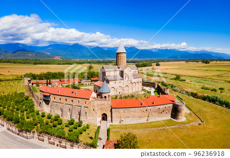 Alaverdi Monastery aerial panoramic view in Kakheti, Georgia 96236918