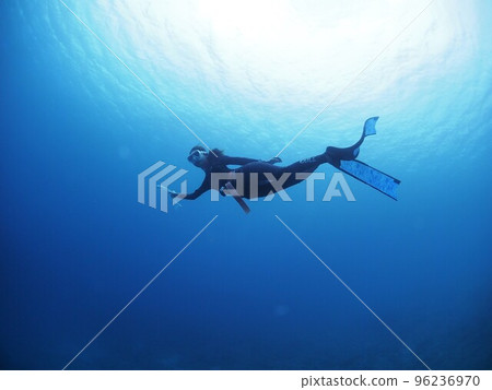 Diver diving like a mermaid Diver diving like a mermaid 96236970