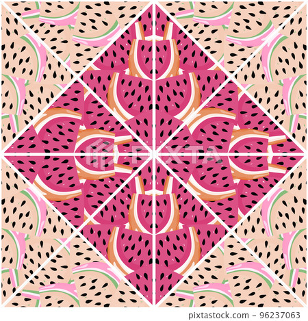 Creative skin endless wallpaper. Abstract watermelon slices mosaic seamless pattern. Creative skin endless wallpaper. Abstract watermelon slices mosaic seamless pattern. 96237063