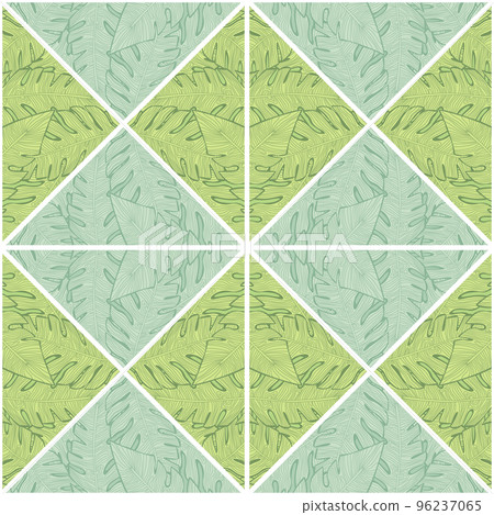 Contoured outline leaves mosaic seamless pattern. Palm leaf tile. Botanical foliage endless wallpaper. Contoured outline leaves mosaic seamless pattern. Palm leaf tile. Botanical foliage endless wallpaper. 96237065
