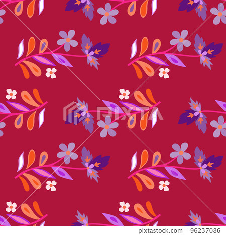 Abstract cute leaves and flower seamless pattern. Beautiful floral wallpaper. Cute plants endless backdrop. 96237086