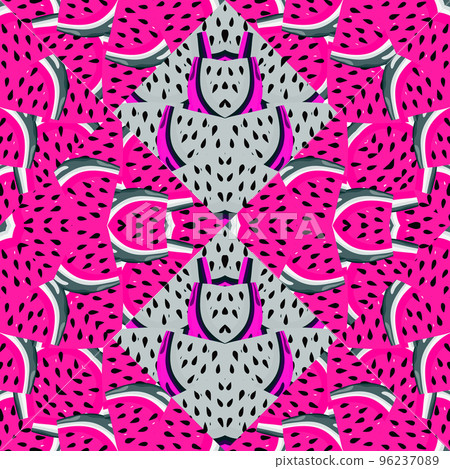Abstract watermelon slices mosaic seamless pattern. Creative skin endless wallpaper. Abstract watermelon slices mosaic seamless pattern. Creative skin endless wallpaper. 96237089