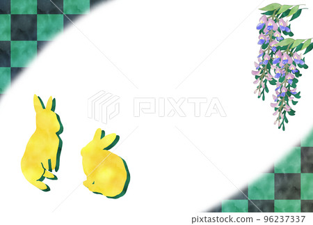 New Year's card rabbit checkered wisteria flower New Year's card rabbit checkered wisteria flower 96237337