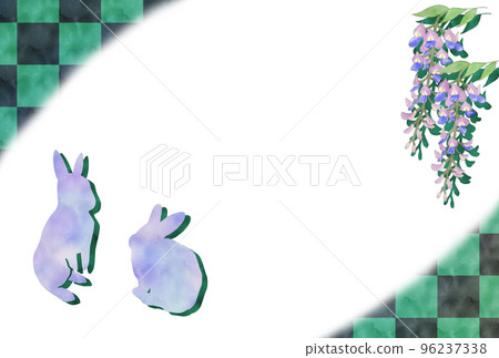 New Year's card rabbit checkered wisteria flower New Year's card rabbit checkered wisteria flower 96237338