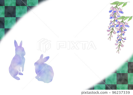 New Year's card rabbit checkered wisteria flower New Year's card rabbit checkered wisteria flower 96237339