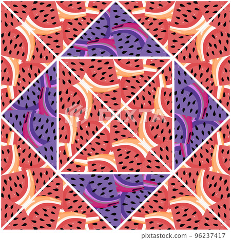 Creative skin endless wallpaper. Abstract watermelon slices mosaic seamless pattern. Creative skin endless wallpaper. Abstract watermelon slices mosaic seamless pattern. 96237417