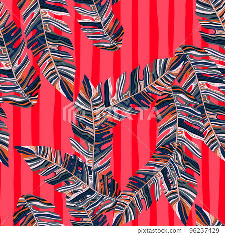 Graphic exotic plant foliage seamless pattern. Tropical pattern, palm leaves seamless floral background. Leaf wallpaper. Graphic exotic plant foliage seamless pattern. Tropical pattern, palm leaves seamless floral background. Leaf wallpaper. 96237429