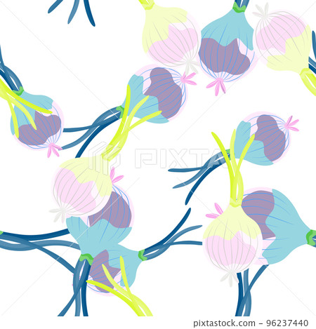 Hand drawn onion bulb seamless pattern. Onion in doodle style endless wallpaper. 96237440