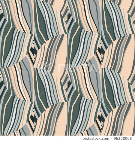 Abstract lines geometric ornament in vintage style. Wave mosaic geometric seamless patern. Decorative patchwork ornament. 96238068