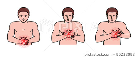Human body pains. Pains in heart, abdomen and chest. Ache in different part of human body set. Vector illustration 96238098