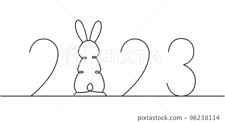 Happy New Year 2023. Rabbit one line continuous drawing. Year of the Rabbit 2023. Hare continuous one line illustration. Vector illustration. Happy New Year 2023. Rabbit one line continuous drawing. Year of the Rabbit 2023. Hare continuous one line illustration. Vector illustration. 96238114