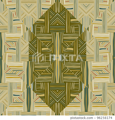 Creative stripes vintage ornament. Tribal lines mosaic seamless pattern. Abstract geometric ethnic tile 96238174