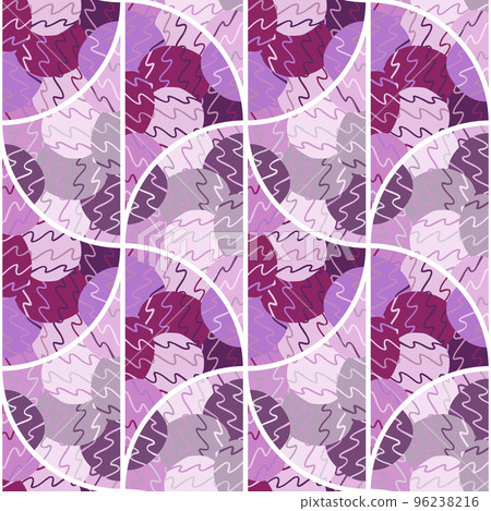 Hand drawn circle shapes kaleidoscope seamless pattern. Doodle style decorative abstract mosaic ornament. Simple geometric design 96238216