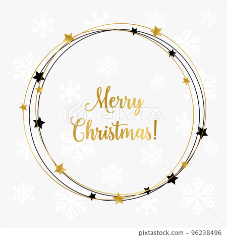 Gold text Merry Christmas in a round frame with stars. Greeting card, vector Gold text Merry Christmas in a round frame with stars. Greeting card, vector 96238496