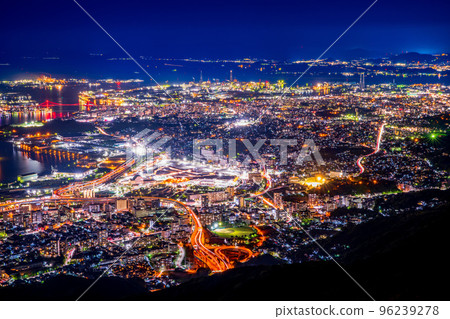 Kitakyushu City, Fukuoka Prefecture, night view from Mt. Sarakura 96239278