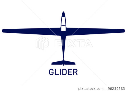 Gliding sailplane top view, soaring glider silhouette, none motive-powered aircraft, vector 96239583