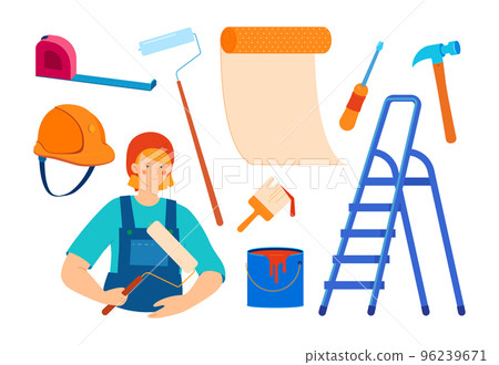 Painter and repair tools - flat design style illustration set Painter and repair tools - flat design style illustration set 96239671
