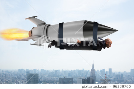 Businessman flies with a fast rocket. Concept of ambition and determination 96239760