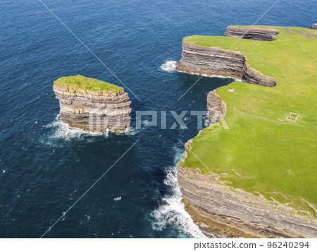 Aerial view of the Dun Briste sea stick at Downpatrick head, County Mayo - Republic of Ireland 96240294
