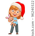 Cute girl cartoon character in Santa hat 96240322