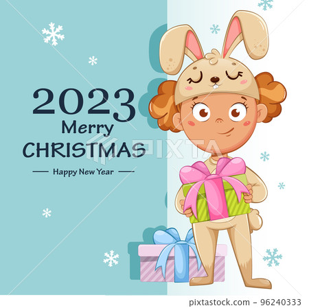 Cute little girl in a costume of rabbit 96240333