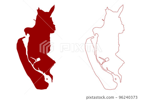 Barrow in Furness Non-metropolitan district (United Kingdom of Great Britain and Northern Ireland, ceremonial county Cumbria, England) map vector, scribble sketch Borough of Barrow-in-Furness map 96240373