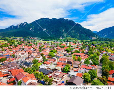 Oberammergau aerial panoramic view in Bavaria, Germany 96240411
