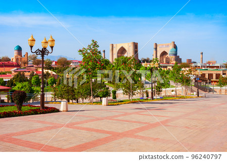 Bibi Khanym Mosque aerial panoramic view, Samarkand 96240797