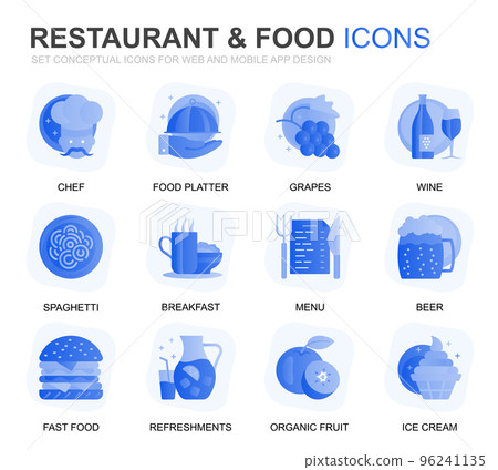 Modern Set Restaurant and Food Gradient Flat...-插圖素材 [96241135] - PIXTA圖庫