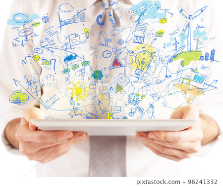 Businessman working with tablet and social media 96241332