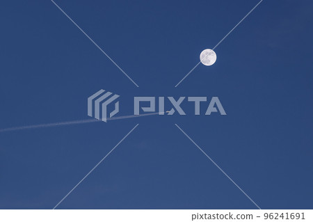 Floating moon and airplane Full moon and airplane image material Floating moon and airplane Full moon and airplane image material 96241691