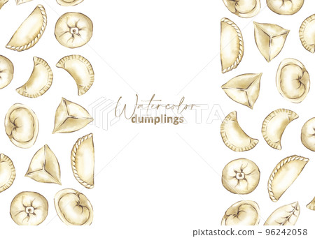 Menu design with hand drawn chinese dumpling. Asian steamed food. Homemade wrapper with filling. Traditional cuisine for asian restaurant and recipe. Savoury dumpling made from dough. 96242058