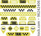 Taxi set. Checkers for taxi, icon. Transportation of passengers. Flat vector design for taxi 96242406