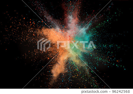 Freeze motion shot of color powder explosion isolated on black background Freeze motion shot of color powder explosion isolated on black background 96242568