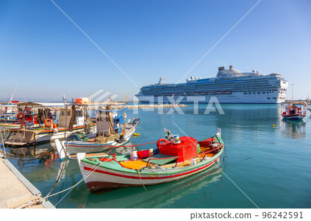 Small Fishing Boat in a touristic town by Ionian Sea. Katakolo, Greece. Small Fishing Boat in a touristic town by Ionian Sea. Katakolo, Greece. 96242591