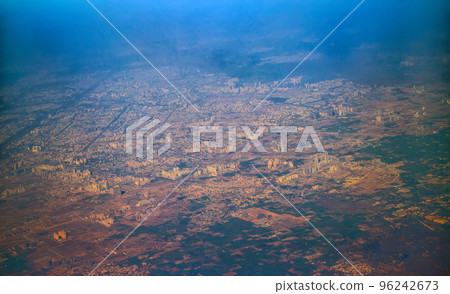 Indian air travel. Regulary fields in valley of foothills of Himalayas 96242673