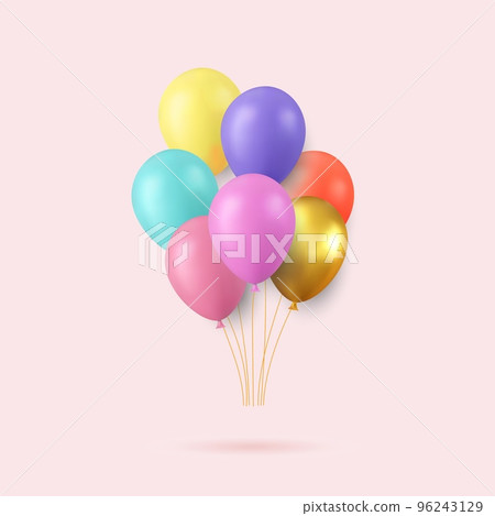 3d Realistic Colorful Happy Birthday Balloons Flying for Party and Celebrations 96243129