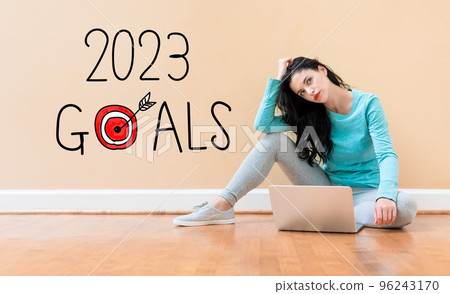 2023 goals concept with woman using a laptop 96243170